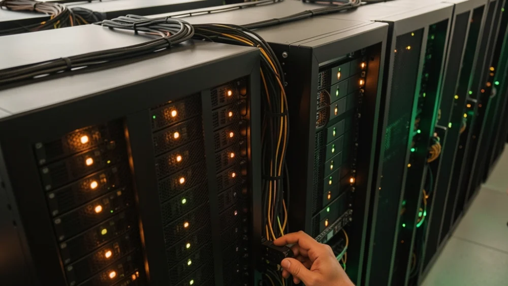Server room with dedicated IP infrastructure for high-volume cold email sending