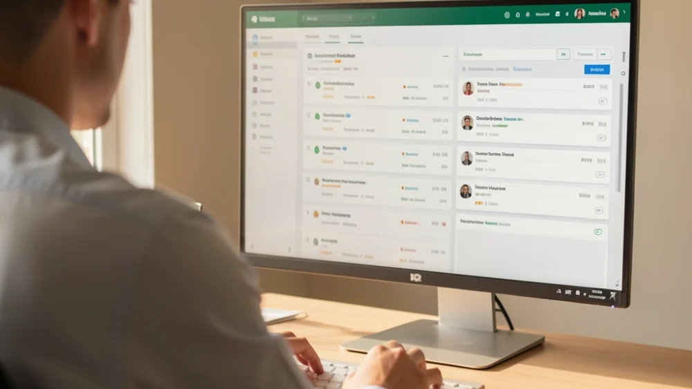 Agency operator managing bulk cold email campaigns on multiple monitors