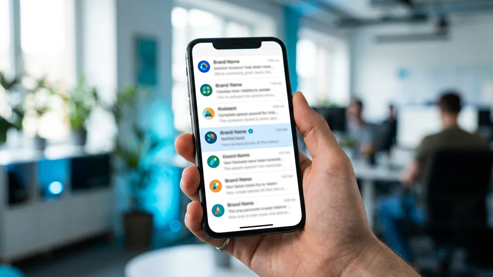 Gmail blue checkmark with BIMI and a VMC