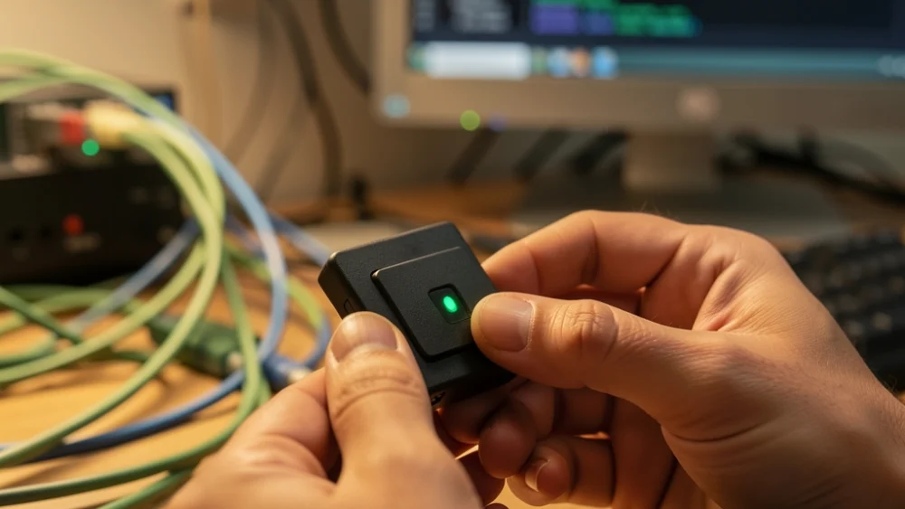 Network technician configuring cryptographic signing hardware for email authentication