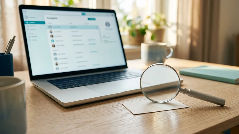Find someone's email address: researching a contact directory with a magnifier