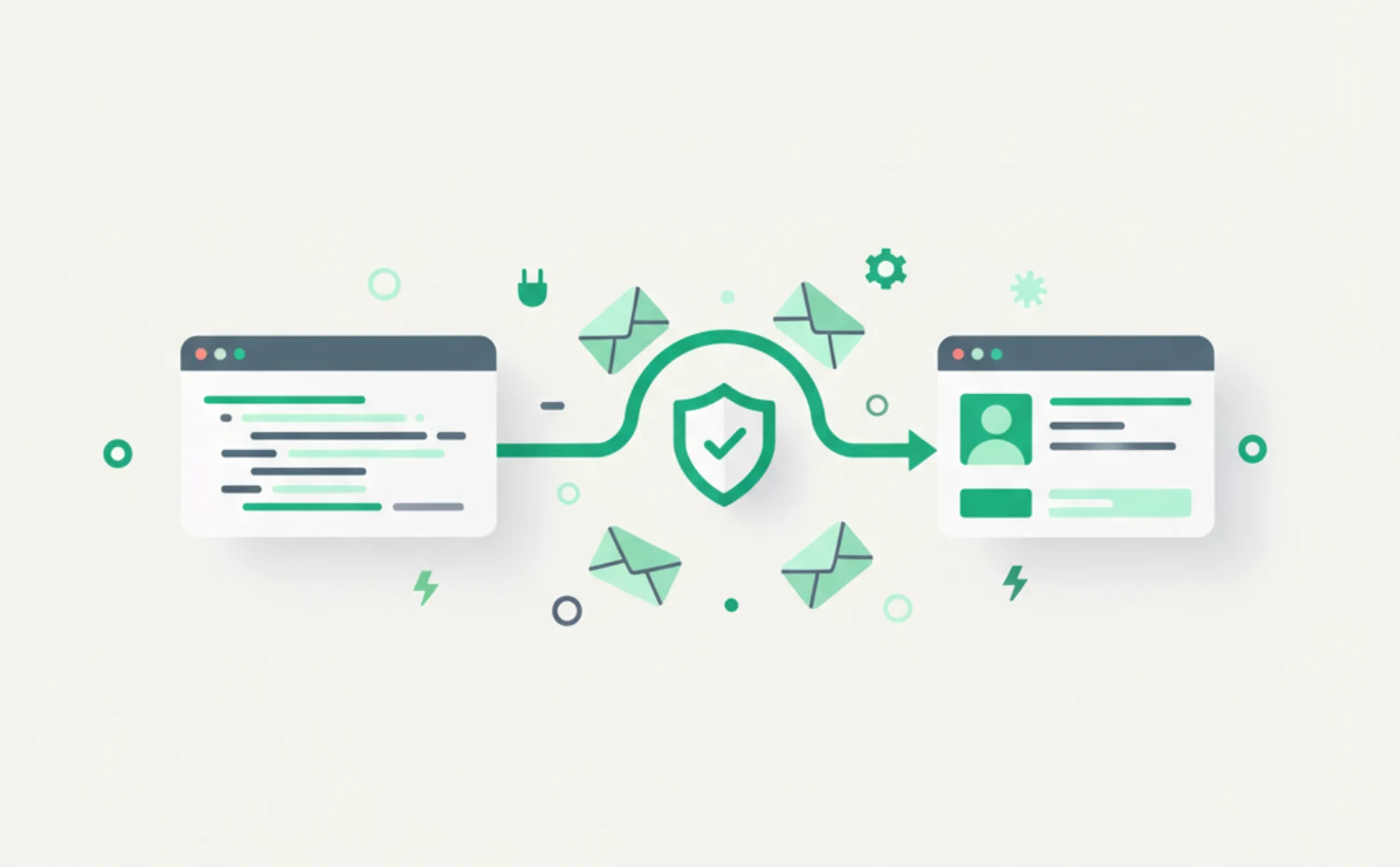 A diagram of code calling the SpamCipher API to validate email and return clean data