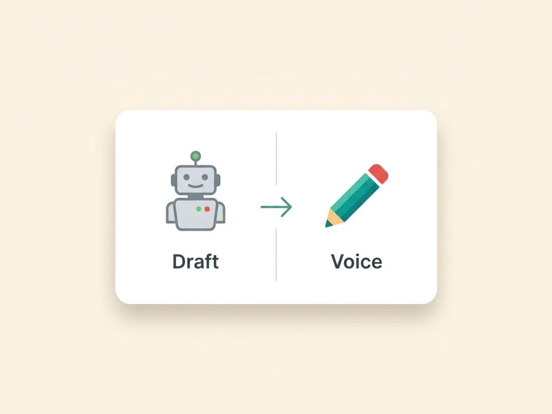 Division of labor for emails that don't sound like AI: the model drafts, the human supplies the voice