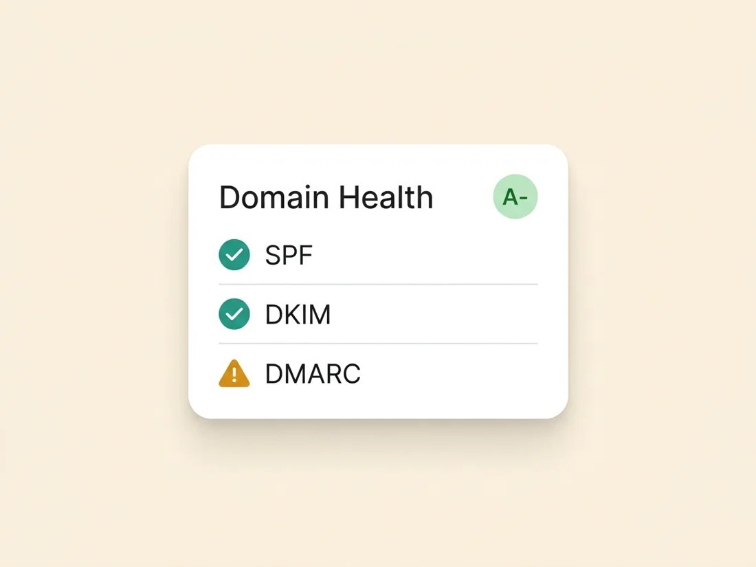 A domain health scan showing SPF, DKIM and DMARC status