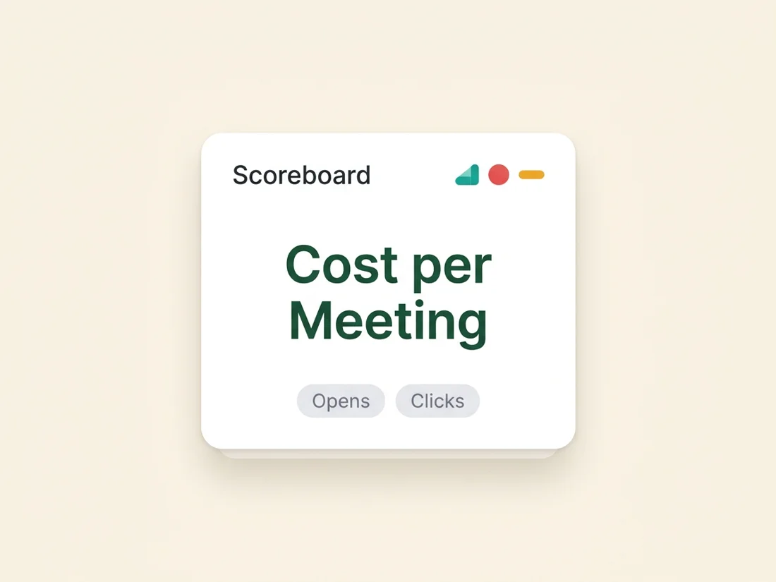 a cold email metrics dashboard showing cost per meeting alongside placement and reply rate