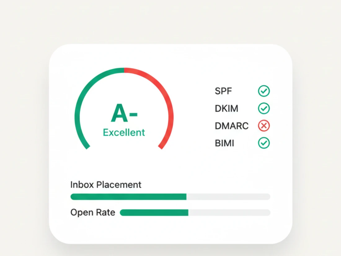 A domain health scan showing SPF, DKIM and DMARC status