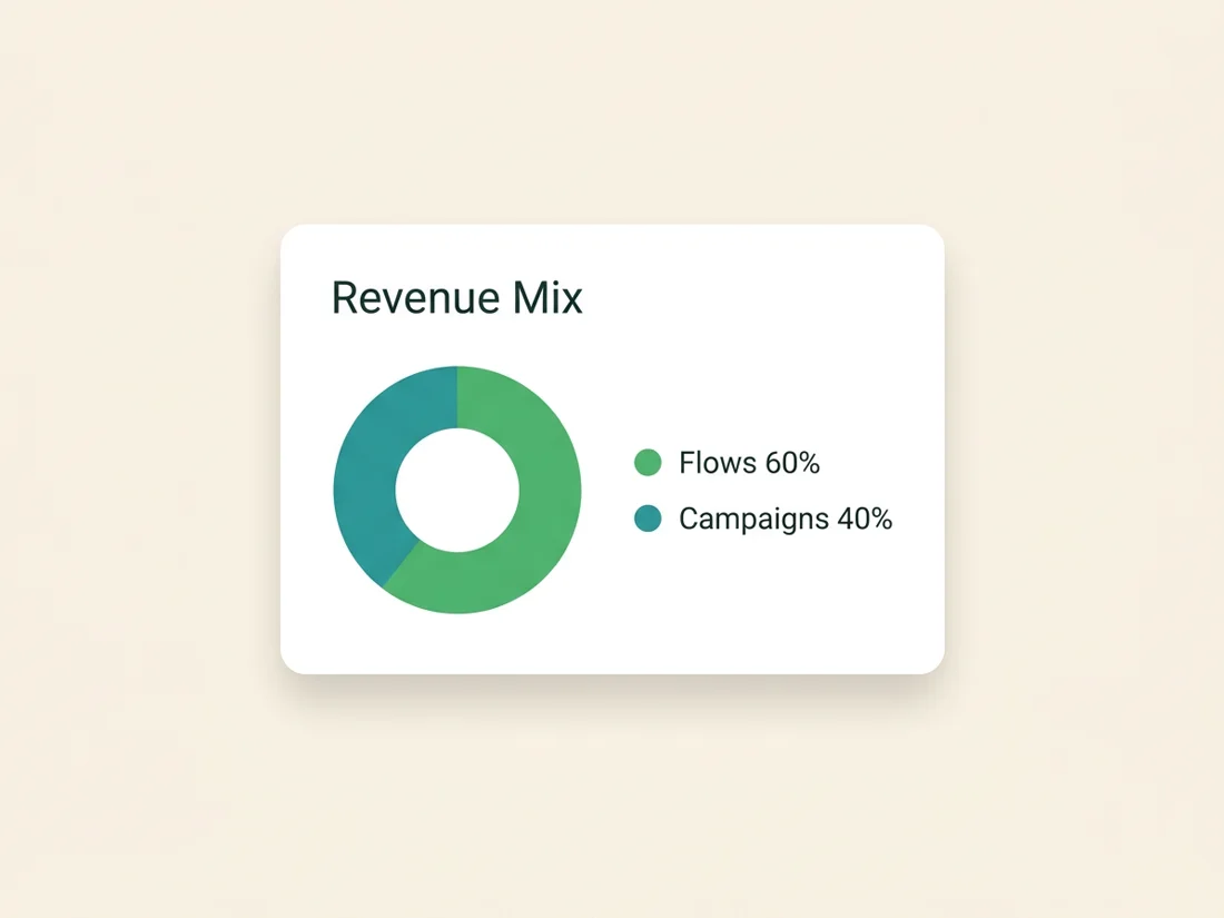 Ecommerce email marketing revenue mix: flows around 60 percent, campaigns around 40