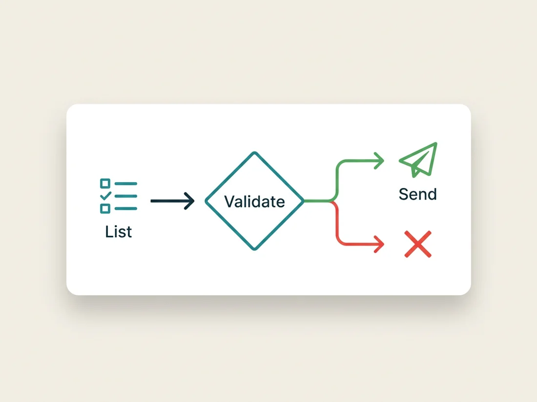 An email list validation report separating valid, risky and invalid addresses