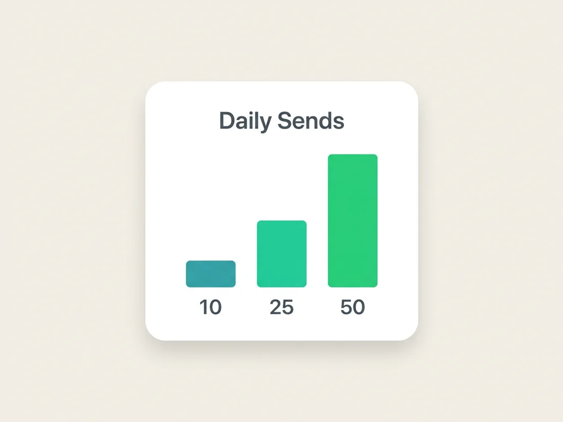 An email warm-up ramp schedule increasing daily volume over several weeks