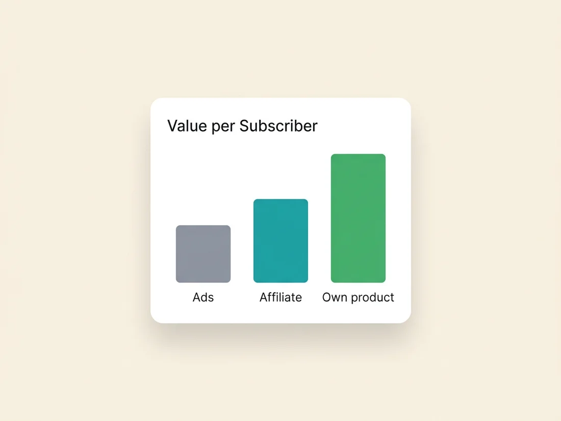 Monetize your email list: revenue per subscriber rises from ads to affiliate to your own product
