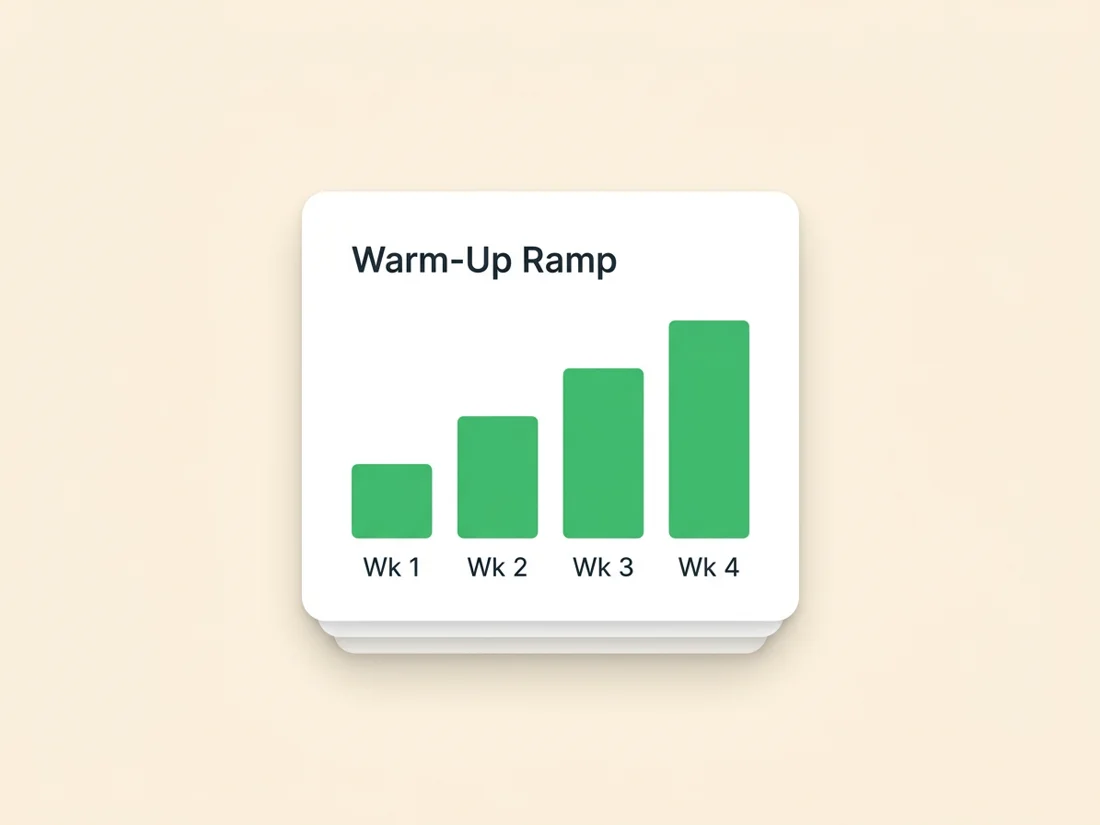 A warmup ramp increasing sending volume over time