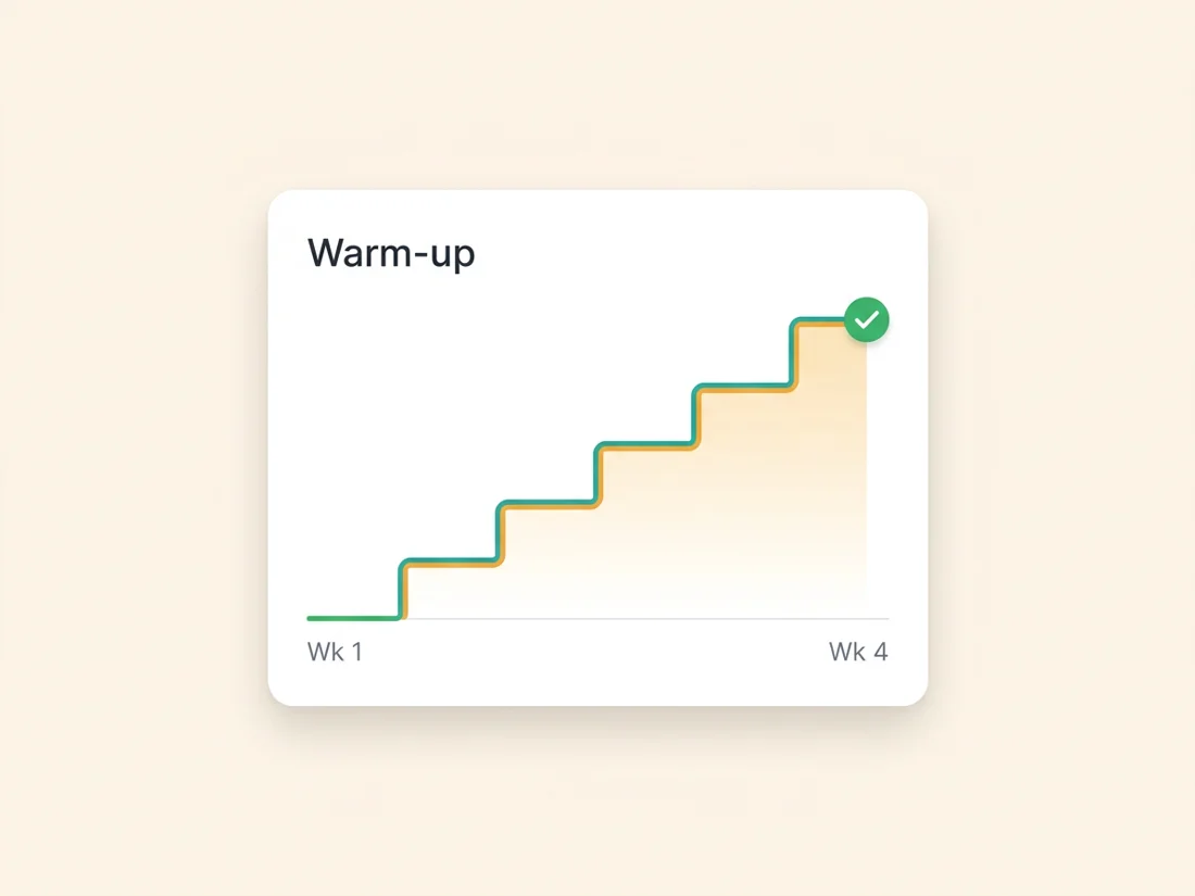 An email warm-up ramp schedule increasing daily volume over several weeks