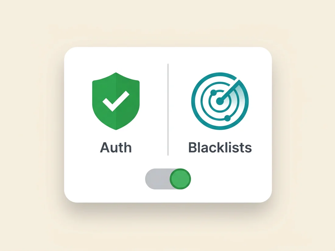 A domain health panel showing SPF, DKIM, DMARC and blacklist status in one view