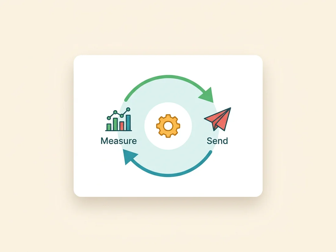 A metrics dashboard where placement, complaint and bounce signals feed back into sending