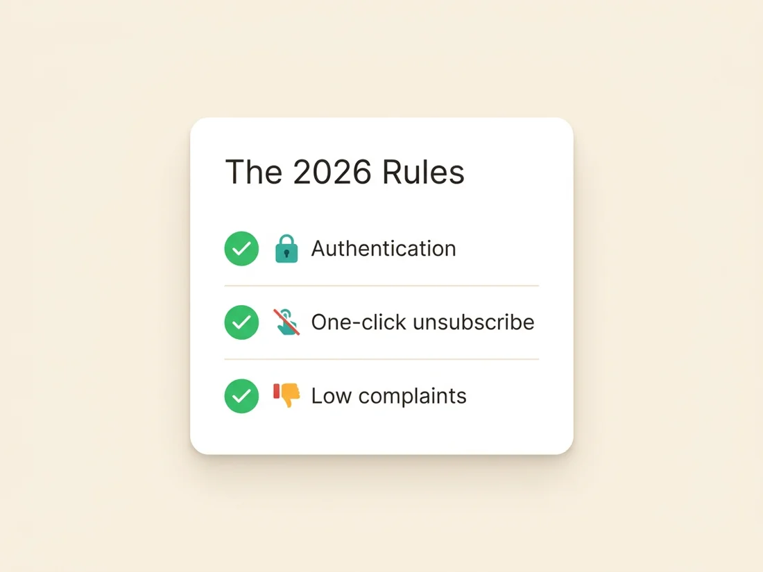 A checklist of the 2026 Google, Yahoo and Microsoft cold email sender requirements