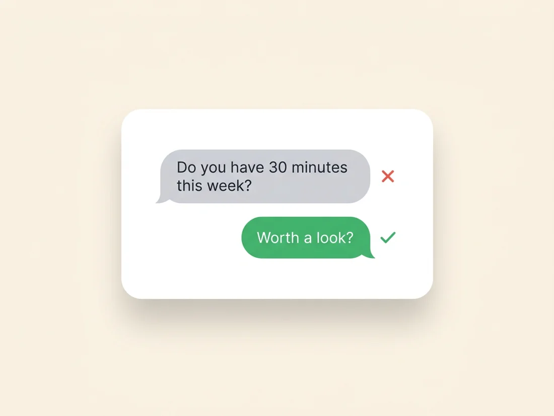 Sales email ask comparison: a heavy meeting request versus the low-friction worth-a-look question
