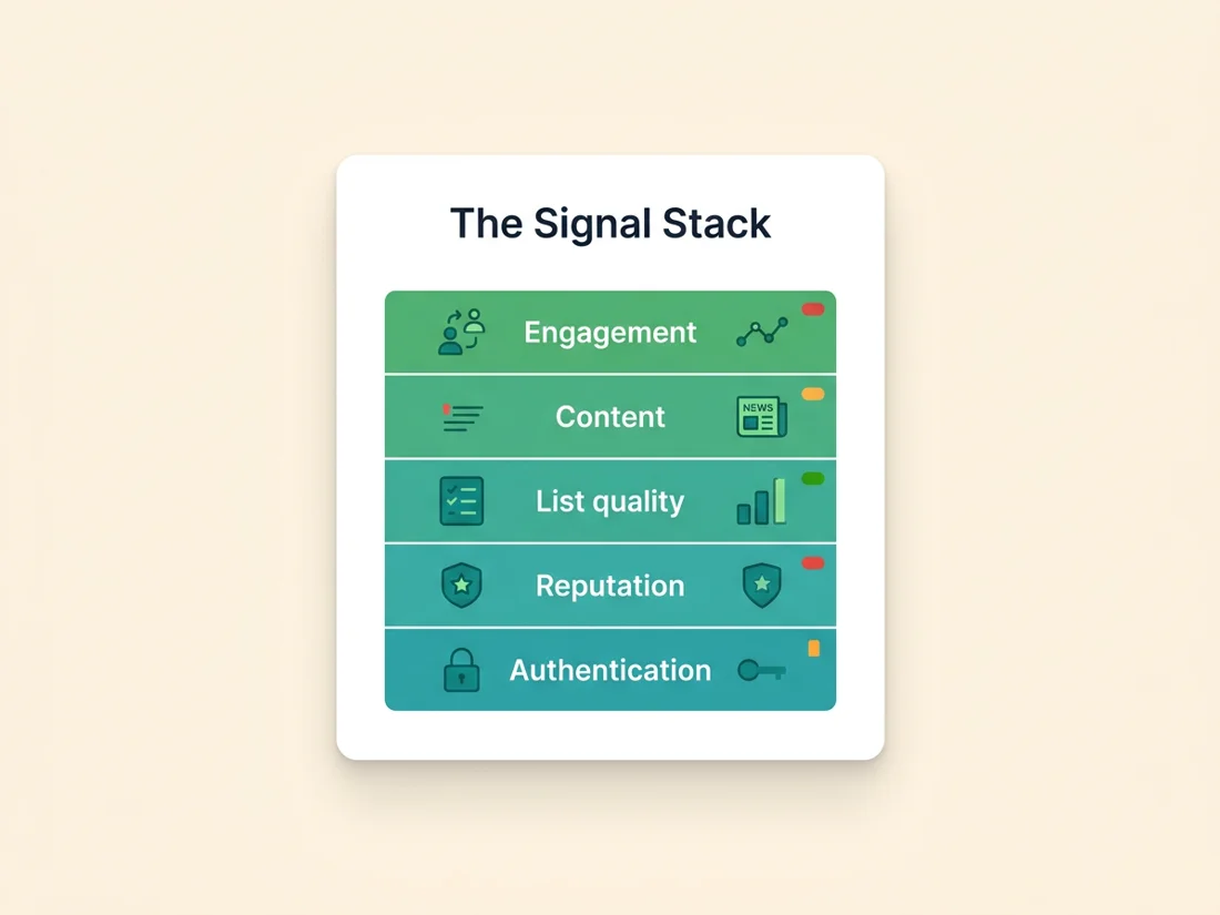 The stack of signals that decide whether cold email reaches the inbox or the spam folder