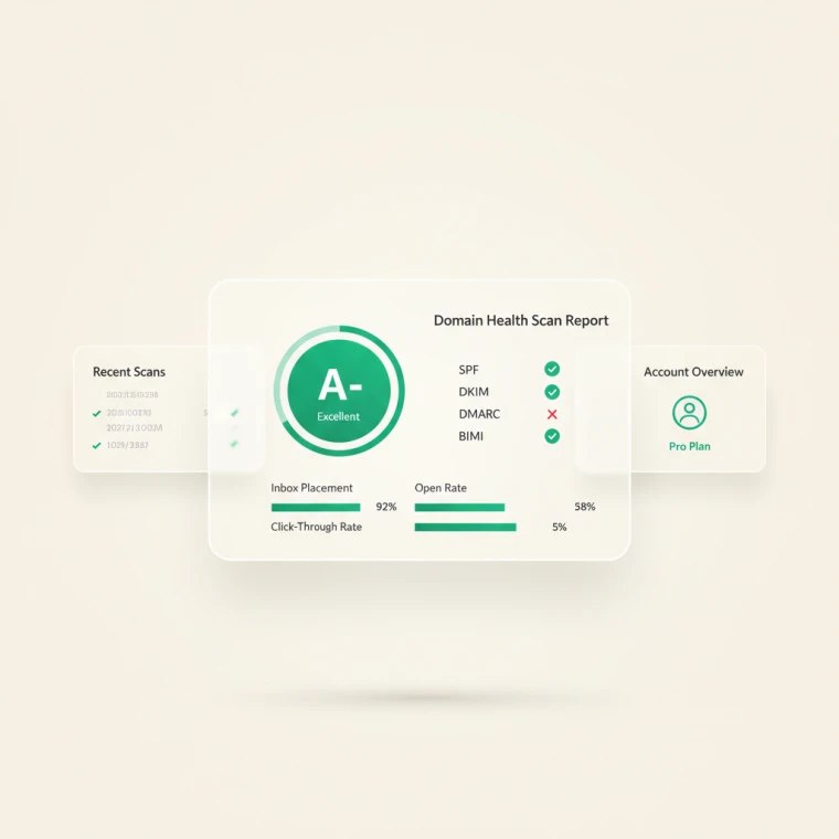 Domain health scan report with an A grade and authentication checks
